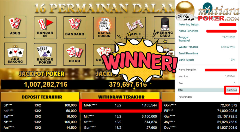 Bukti Withdraw ( 1.455.544,-) Member Setia Mutiarapoker