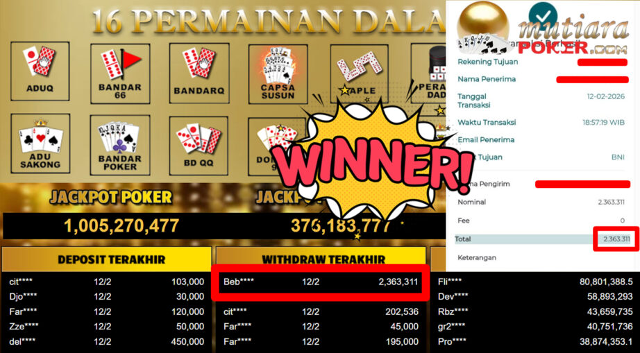 Bukti Withdraw ( 2.363.311,-) Member Setia Mutiarapoker