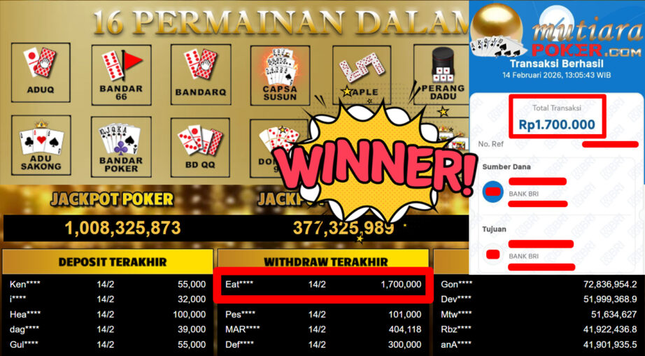 Bukti Withdraw ( 1.700.000,-) Member Setia Mutiarapoker