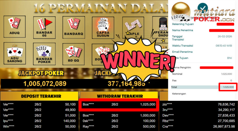 Bukti Withdraw ( 1.025.000,-) Member Setia Mutiarapoker