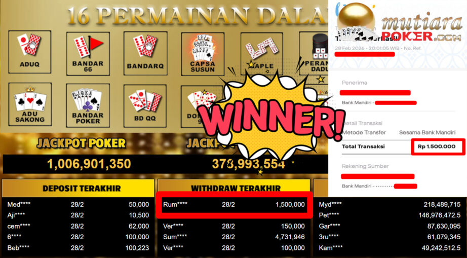Bukti Withdraw ( 1.500.000,-) Member Setia MutiaraPoker