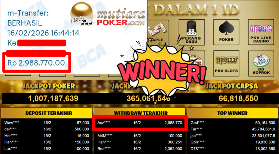 Bukti Withdraw ( 2.988.770,-) Member Setia Mutiarapoker