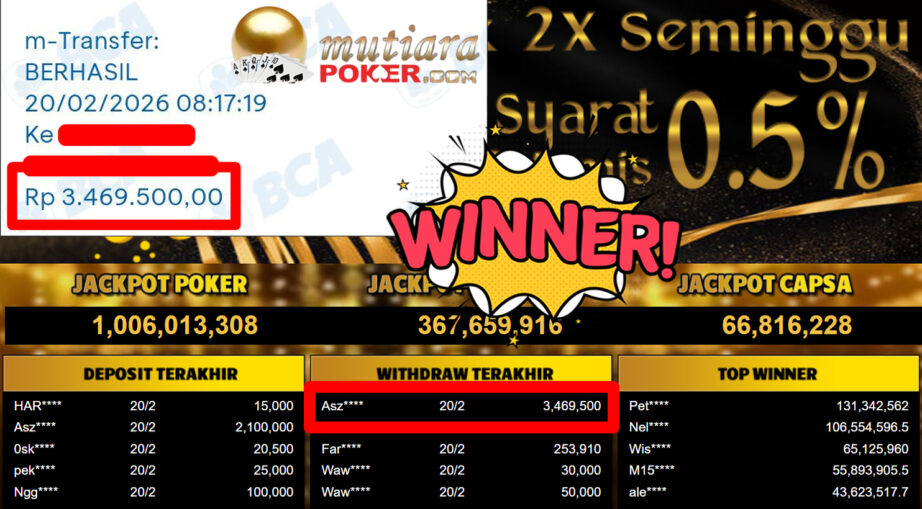 Bukti Withdraw ( 3.469.500,-) Member Setia Mutiarapoker