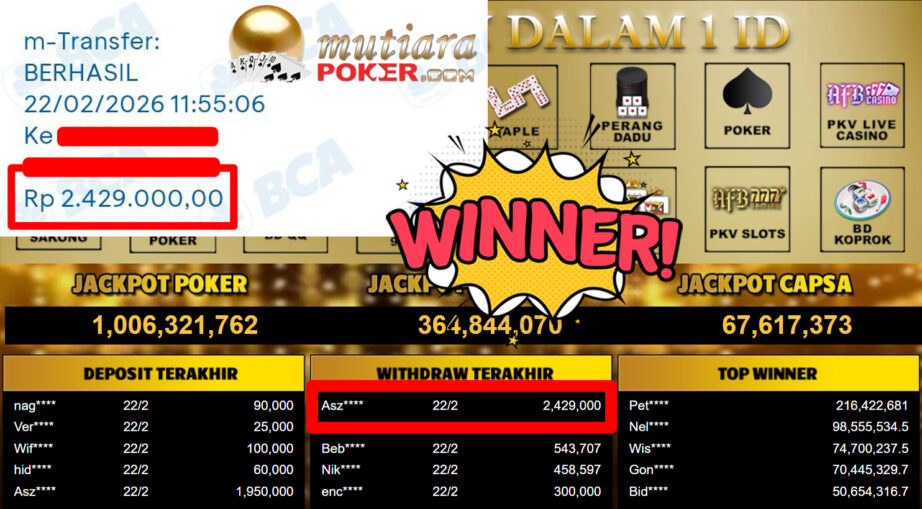 Bukti Withdraw ( 2.429.000,-) Member Setia Mutiarapoker