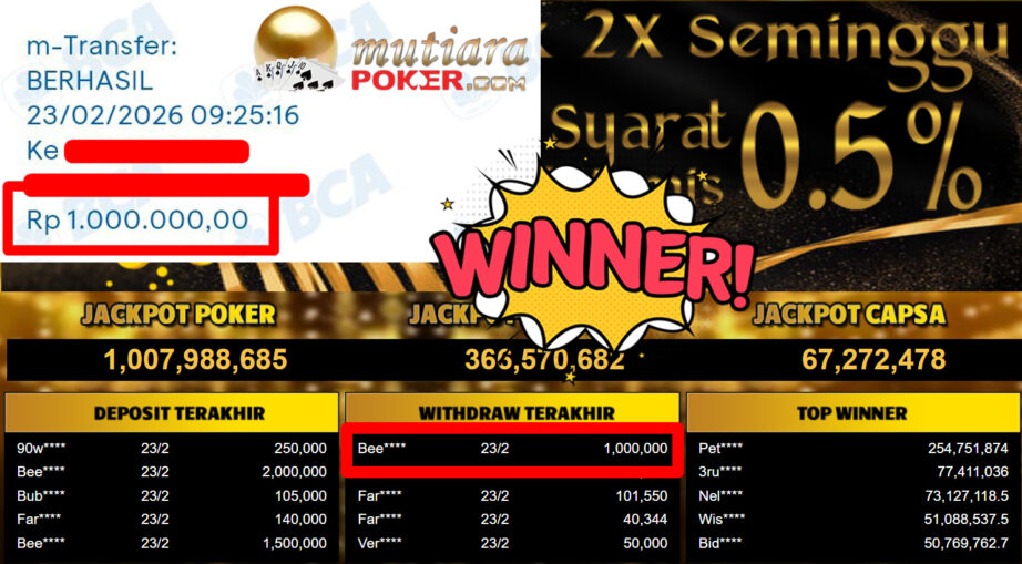 Bukti Withdraw ( 1.000.000,-) Member Setia Mutiarapoker