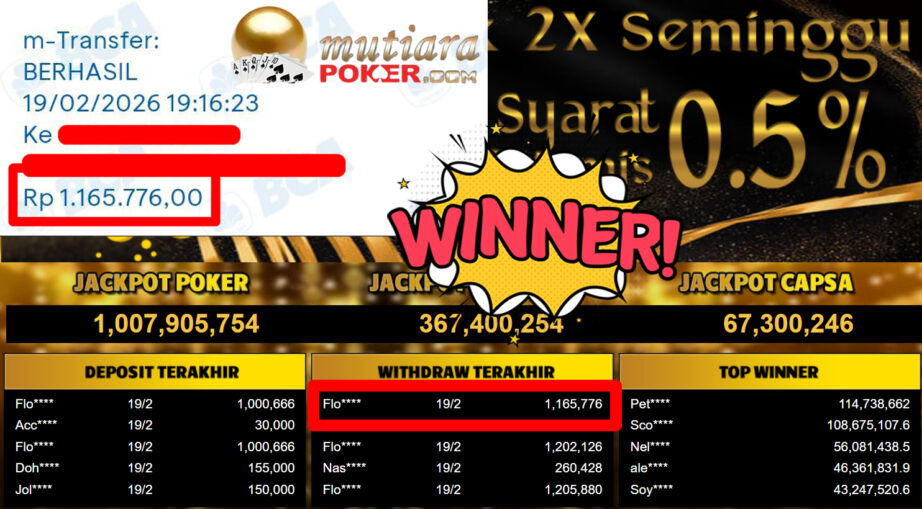 Bukti Withdraw ( 1.165.776,-) Member Setia Mutiarapoker
