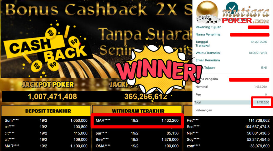 Bukti Withdraw ( 1.432.260,-) Member Setia Mutiarapoker