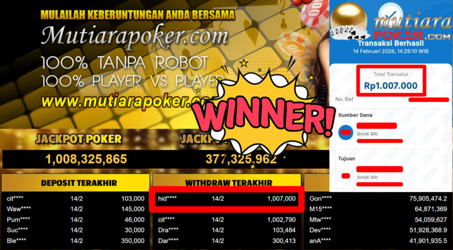 Bukti Withdraw ( 1.007.000,-) Member Setia Mutiarapoker