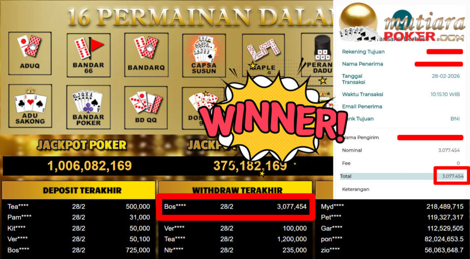 Bukti Withdraw ( 3.077.454,-) Member Setia Mutiarapoker