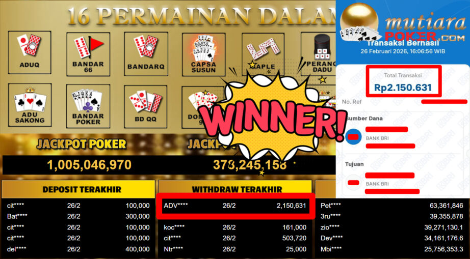 Bukti Withdraw ( 2.150.631,-) Member Setia Mutiarapoker