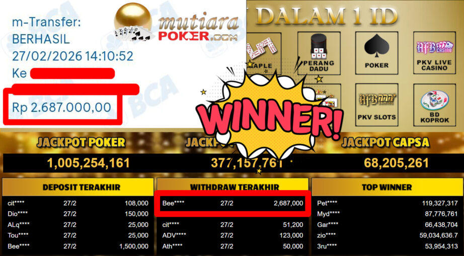 Bukti Withdraw ( 2.687.000,-) Member Setia Mutiarapoker