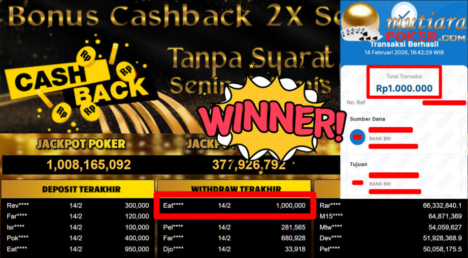 Bukti Withdraw ( 1.000.000,-) Member Setia Mutiarapoker