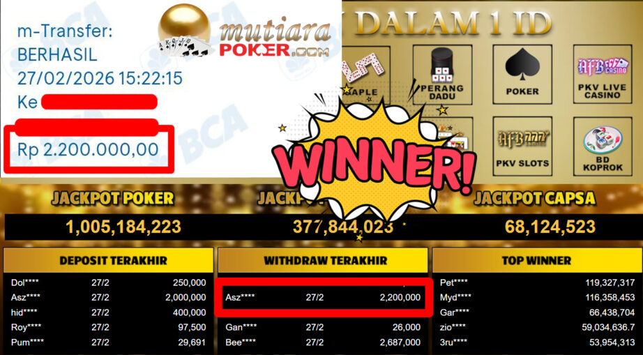Bukti Withdraw ( 2.200.000,-) Member Setia Mutiarapoker