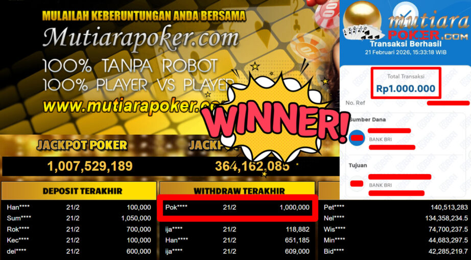 Bukti Withdraw ( 1.000.000,-) Member Setia Mutiarapoker