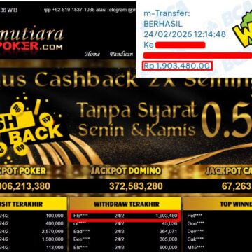 Bukti Withdraw ( 1.903.480,-) Member Setia Mutiarapoker