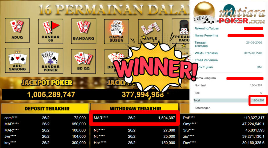 Bukti Withdraw ( 1.504.397,-) Member Setia Mutiarapoker