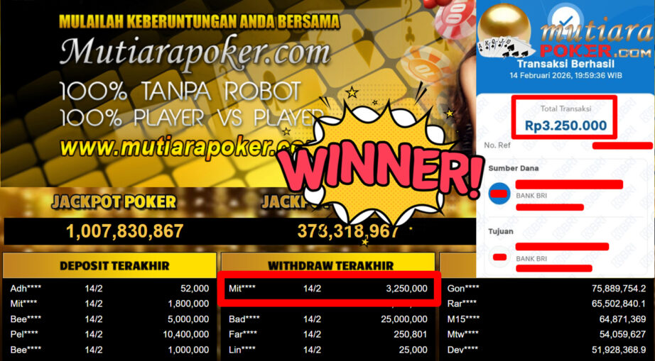 Bukti Withdraw ( 3.250.000,-) Member Setia Mutiarapoker