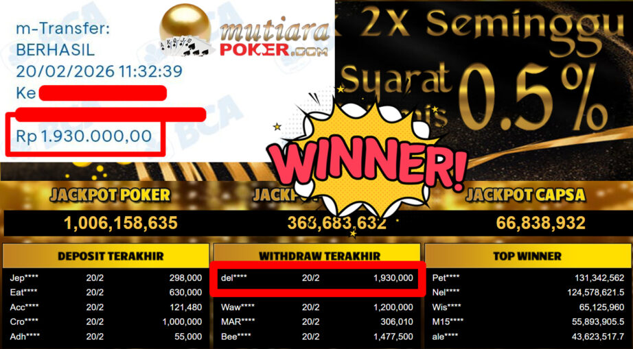 Bukti Withdraw ( 1.930.000,-) Member Setia Mutiarapoker