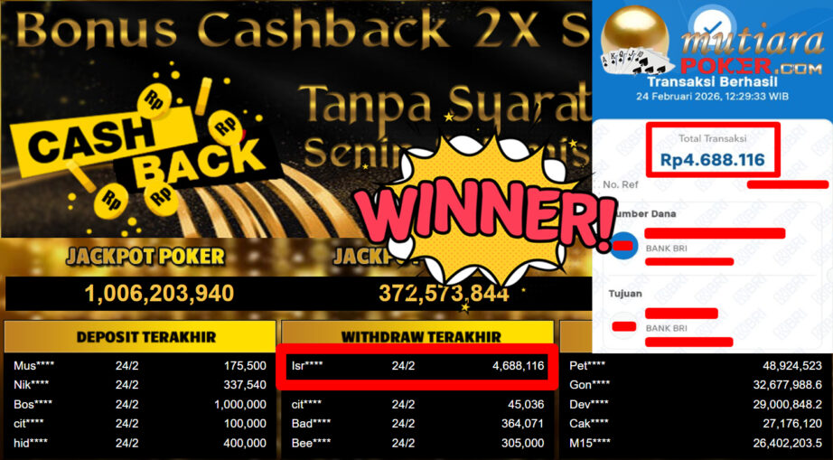 Bukti Withdraw ( 4.688.116,-) Member Setia Mutiarapoker
