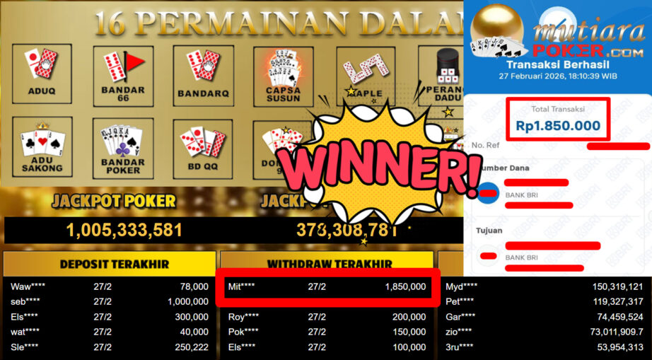 Bukti Withdraw ( 1.850.000,-) Member Setia Mutiarapoker