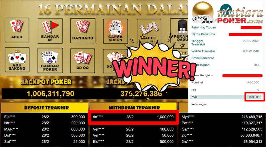 Bukti Withdraw ( 1.000.000,-) Member Setia Mutiarapoker