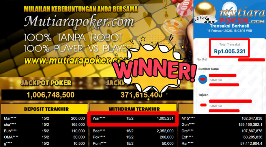 Bukti Withdraw ( 1.005.231,-) Member Setia Mutiarapoker