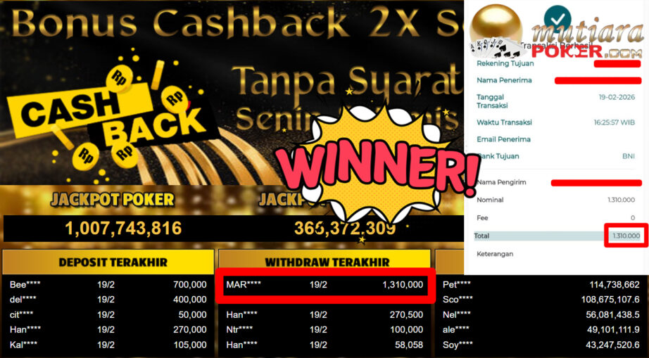 Bukti Withdraw ( 1.310.000,-) Member Setia Mutiarapoker
