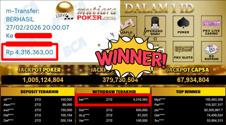 Bukti Withdraw ( 4.316.363,-) Member Setia Mutiarapoker