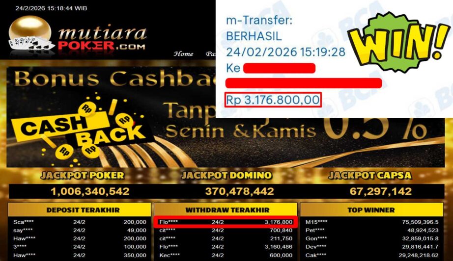 Bukti Withdraw ( 3,176,800,-) Member Setia Mutiarapoker