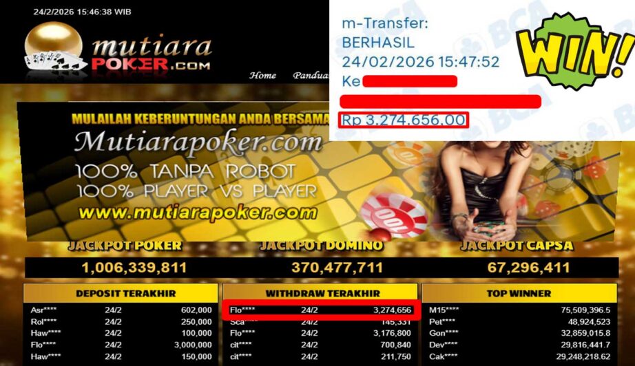 Bukti Withdraw ( 3,274,656,-) Member Setia Mutiarapoker