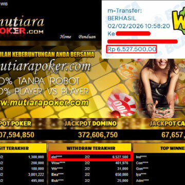 Bukti Withdraw ( 6,527,500,- ) Member Setia MutiaraPoker
