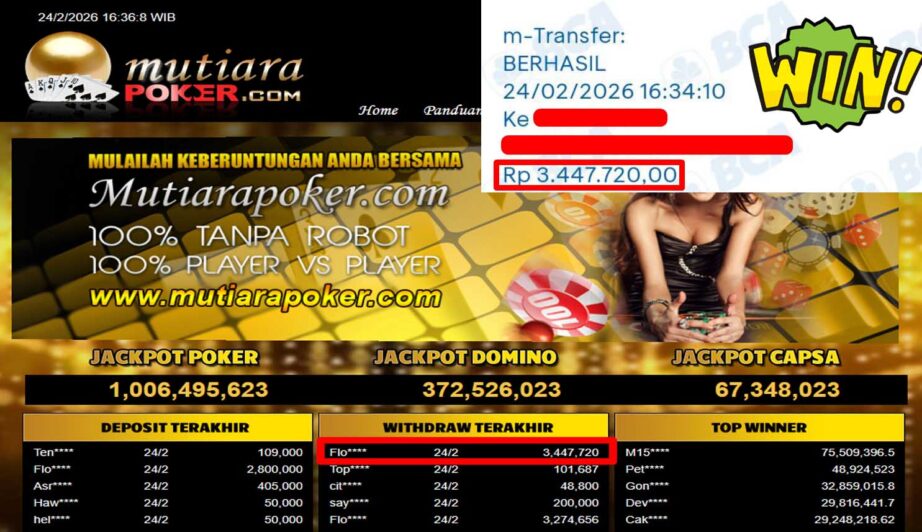 Bukti Withdraw ( 3,447,720,-) Member Setia Mutiarapoker