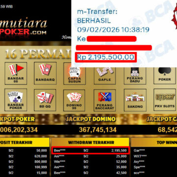 Bukti Withdraw ( 2,195,500,- ) Member Setia MutiaraPoker