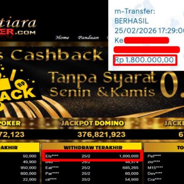 Bukti Withdraw ( 1,800,000,-) Member Setia Mutiarapoker