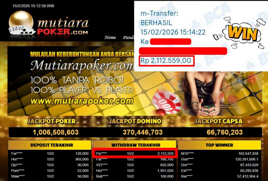 Bukti Withdraw ( 2,112,559,-) Member Setia Mutiarapoker