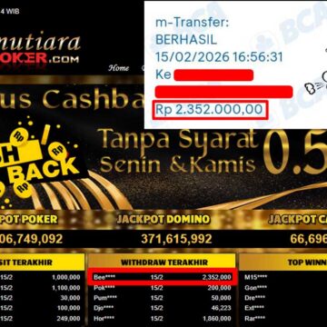 Bukti Withdraw ( 2,352,000,-) Member Setia Mutiarapoker