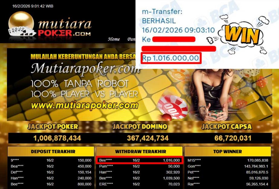 Bukti Withdraw ( 1,016,000,-) Member Setia Mutiarapoker