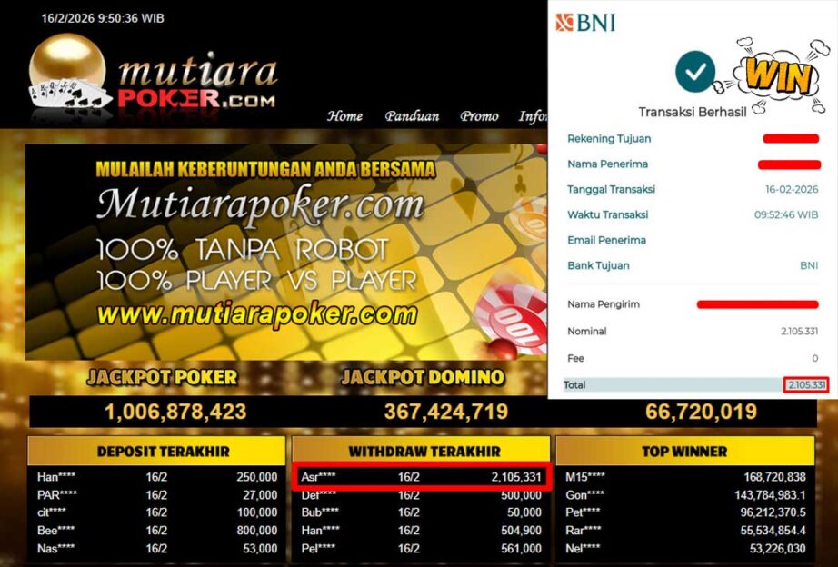 Bukti Withdraw ( 2,105,331,-) Member Setia Mutiarapoker