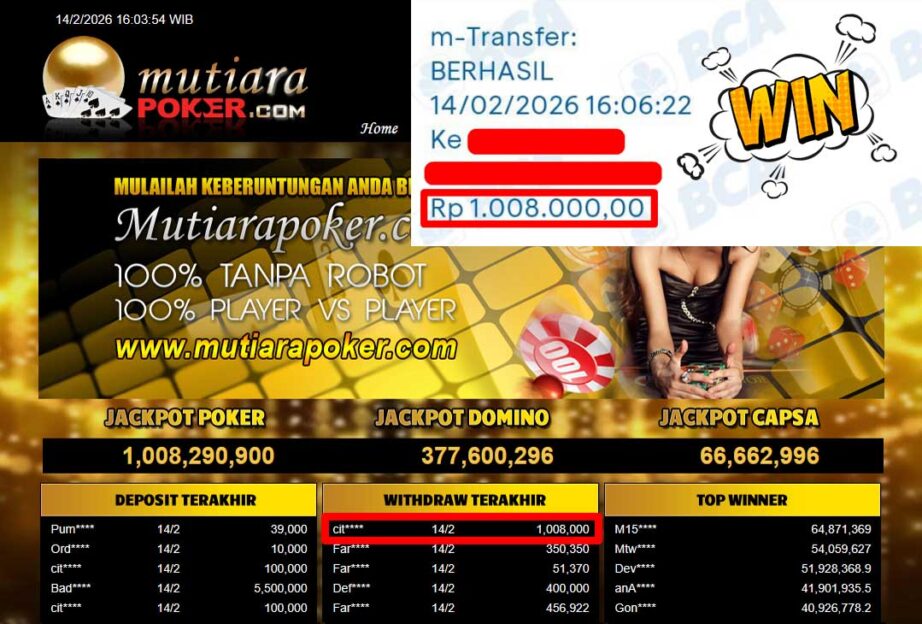 Bukti Withdraw ( 1,008,000,-) Member Setia Mutiarapoker