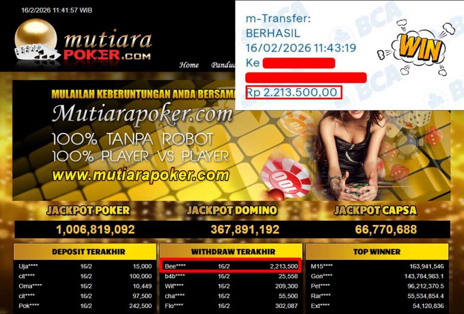 Bukti Withdraw ( 2,213,500,-) Member Setia Mutiarapoker