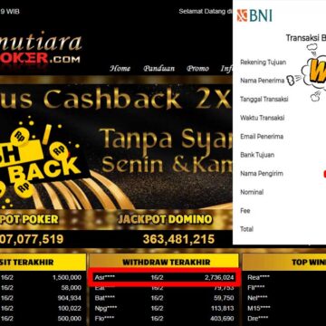 Bukti Withdraw ( 2,736,024,-) Member Setia Mutiarapoker