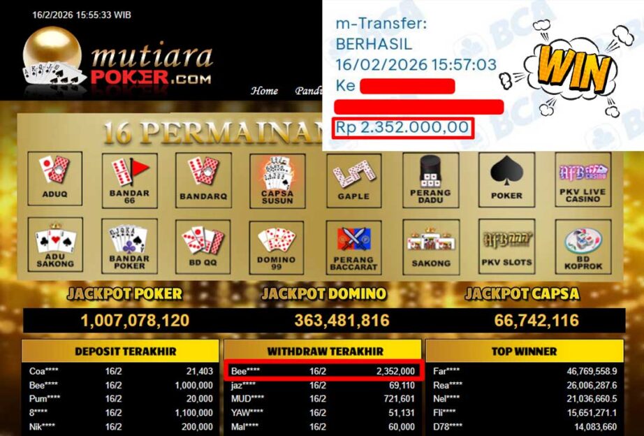 Bukti Withdraw ( 2,352,000,-) Member Setia Mutiarapoker