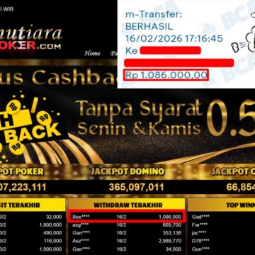 Bukti Withdraw ( 1,086,000,-) Member Setia Mutiarapoker