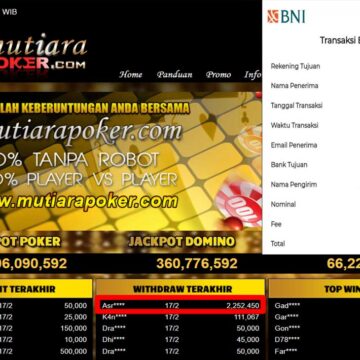 Bukti Withdraw ( 2,252,450,-) Member Setia Mutiarapoker