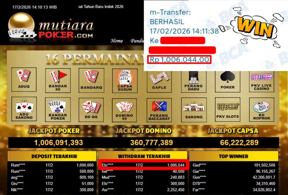 Bukti Withdraw ( 1,006,044,-) Member Setia Mutiarapoker