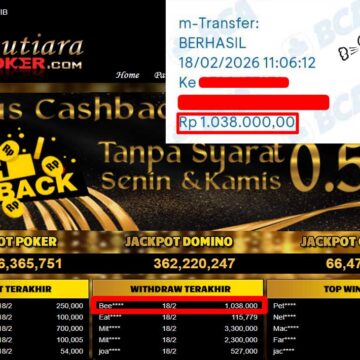 Bukti Withdraw ( 1,038,000,-) Member Setia Mutiarapoker