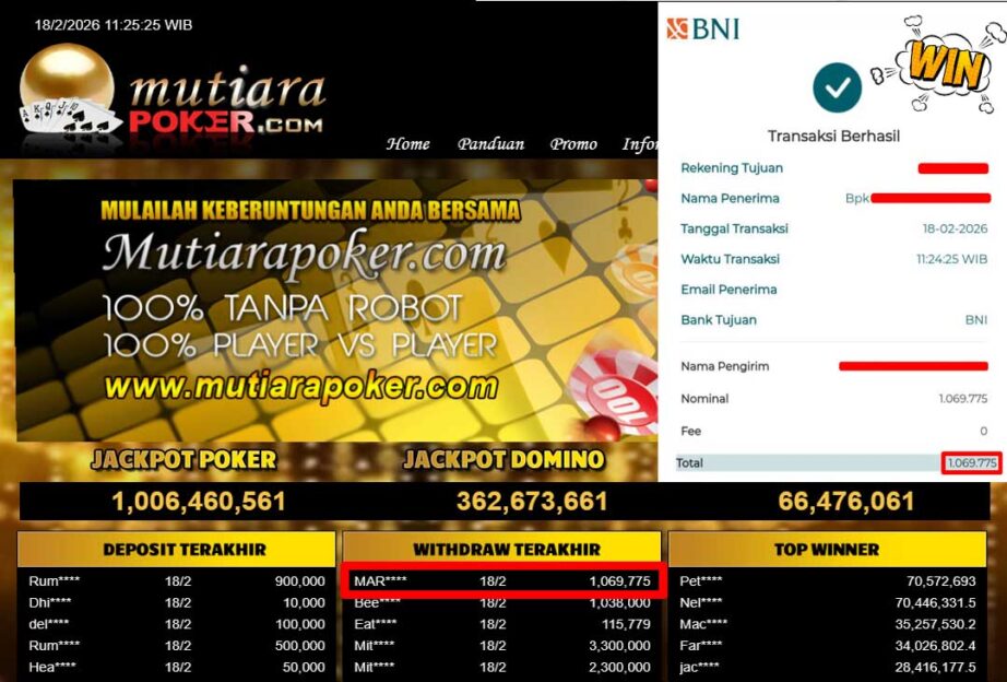 Bukti Withdraw ( 1,069,775,-) Member Setia Mutiarapoker