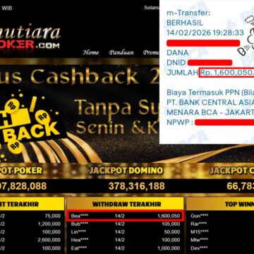 Bukti Withdraw ( 1,600,050,-) Member Setia Mutiarapoker