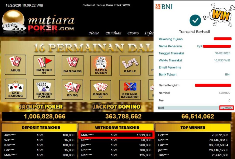 Bukti Withdraw ( 1,219,000,-) Member Setia Mutiarapoker