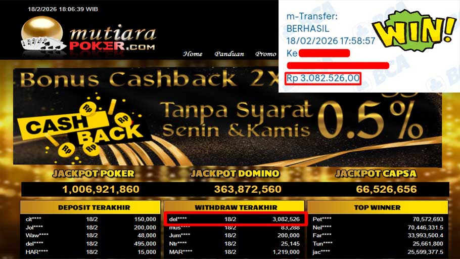 Bukti Withdraw (3,082,526,-) Member Setia Mutiarapoker